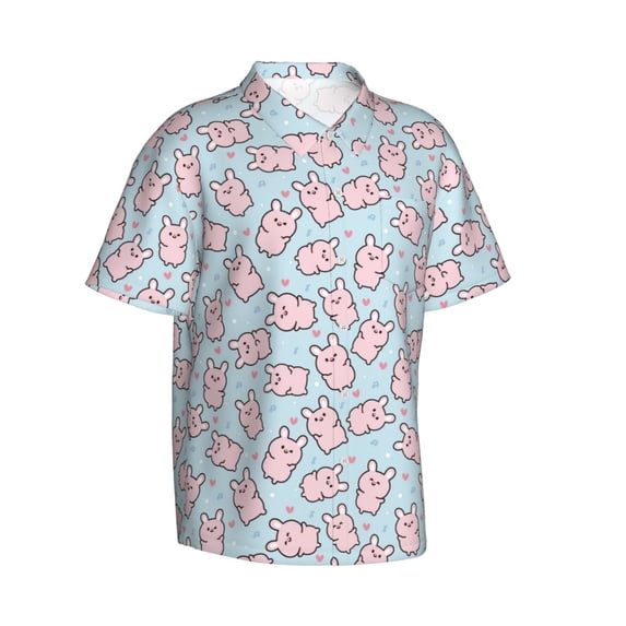 Lsque Cute Rabbit pattern Hawaiian Shirt for Men, Unisex Summer Beach Casual Short Sleeve Button Down Shirts-