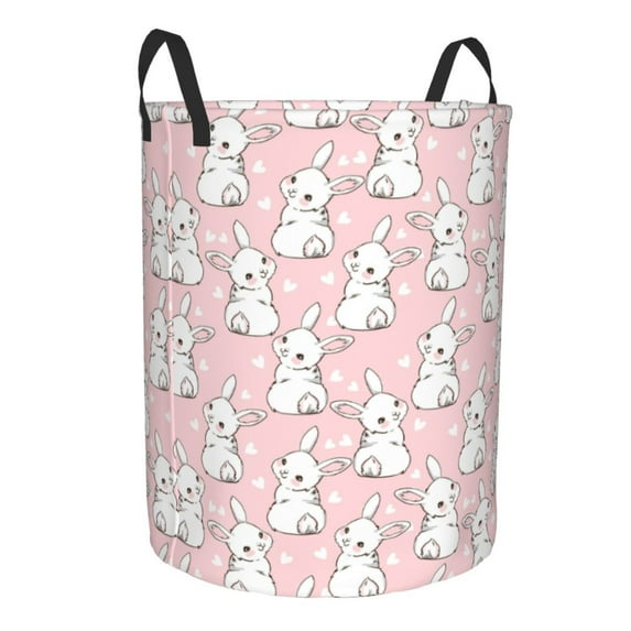 Lsque Cute Rabbit pattern Laundry Hamper Basket, Tall Woven Rope Hamper Basket for Clothes, Lightweight Storage Basket, Collapsible Waterproof-Medium