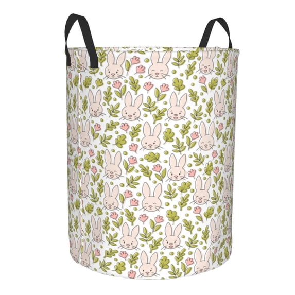 Lsque Cute Rabbit pattern Laundry Hamper Basket, Tall Woven Rope Hamper Basket for Clothes, Lightweight Storage Basket, Collapsible Waterproof-Small