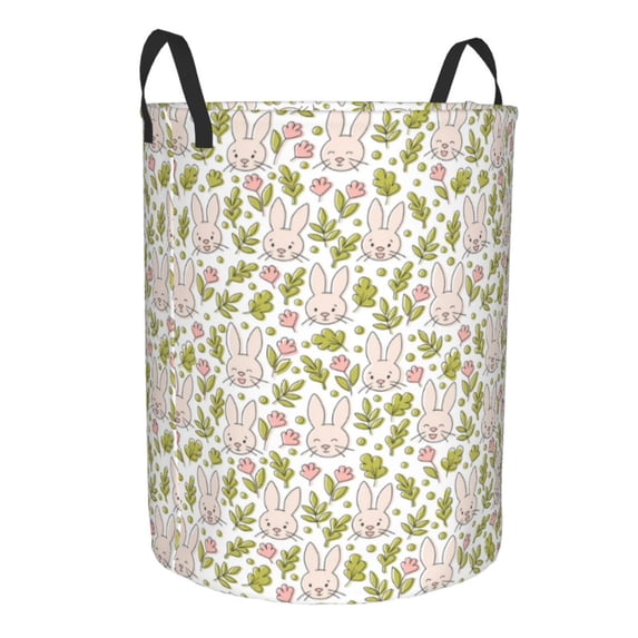 Lsque Cute Rabbit pattern Laundry Hamper Basket, Tall Woven Rope Hamper Basket for Clothes, Lightweight Storage Basket, Collapsible Waterproof-