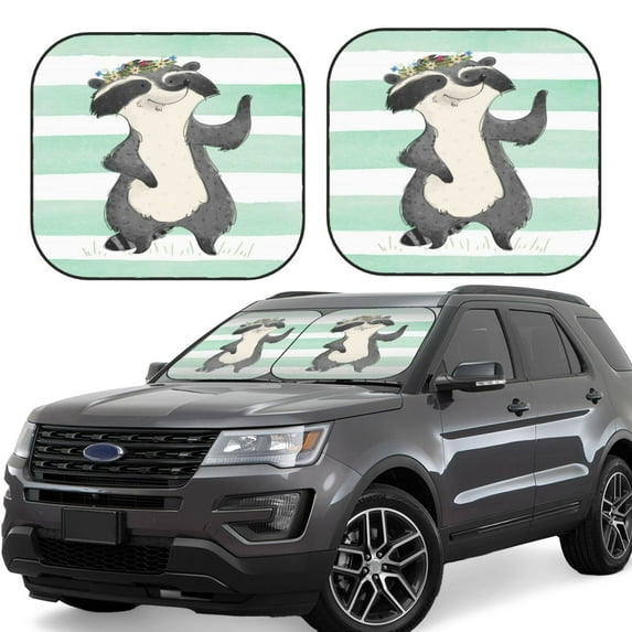 Lsque Cute Raccoon 2 PCS Windshield Sun Shade | CarFoldable Window Covers | Car Accessories Reflect UV for Universal Cars SUV Truck | Small
