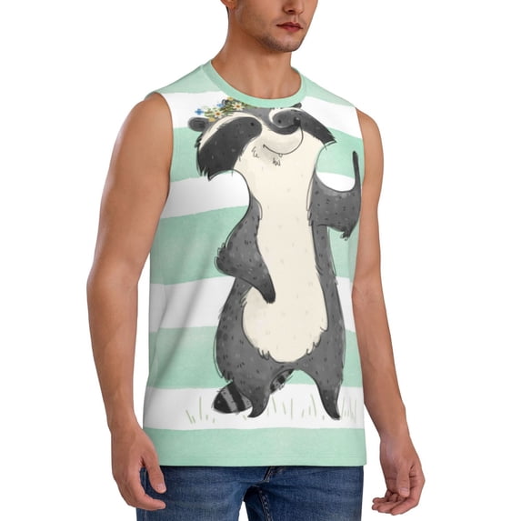 Lsque Cute Raccoon Print Men's Cotton Blend Sleeveless Muscle Shirts (S-3XL)- Moisture Wicking, Odor Protection, UPF 30+,Large