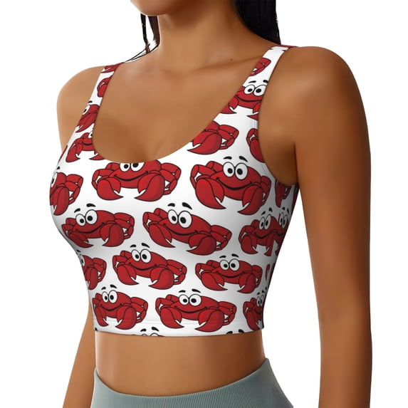 Lsque Cute Red Crab Printed Women'S Sports Bra, Compression, Moisture Wicking, High-Impact Sports Bra For Women,Supportive sports bra-Large