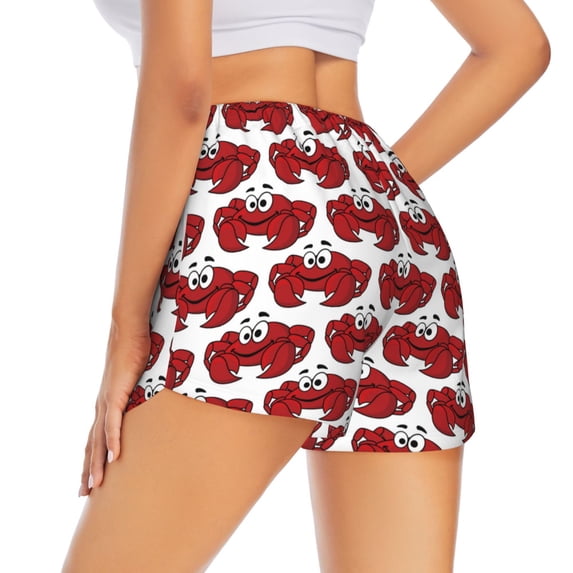 Lsque Cute Red Crab Printed Women's Running Shorts with Liner Pockets,Elastic Quick Dry Workout Athletic Gym Yoga Shorts,Womens High Waist Shorts-Small