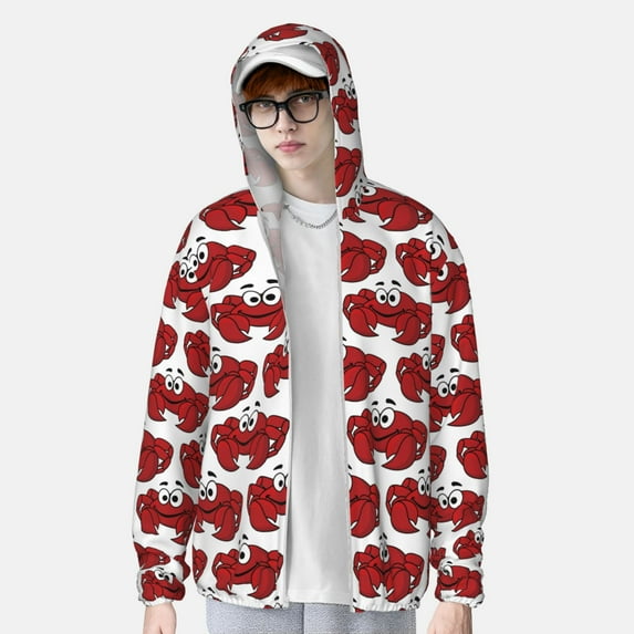 Lsque Cute Red Crab UPF 50+ Lightweight Sun Protection Men's Women's Long Sleeve Shirt, Hoodie Performance -X-Large