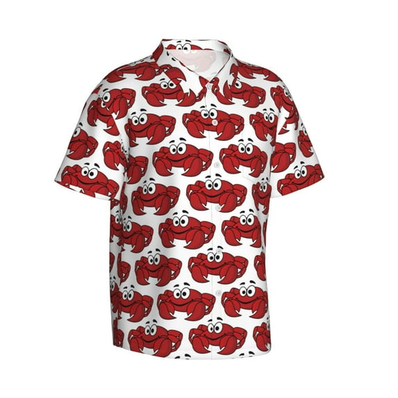 Lsque Cute Red Crab pattern Hawaiian Shirt for Men, Unisex Summer Beach Casual Short Sleeve Button Down Shirts-Medium