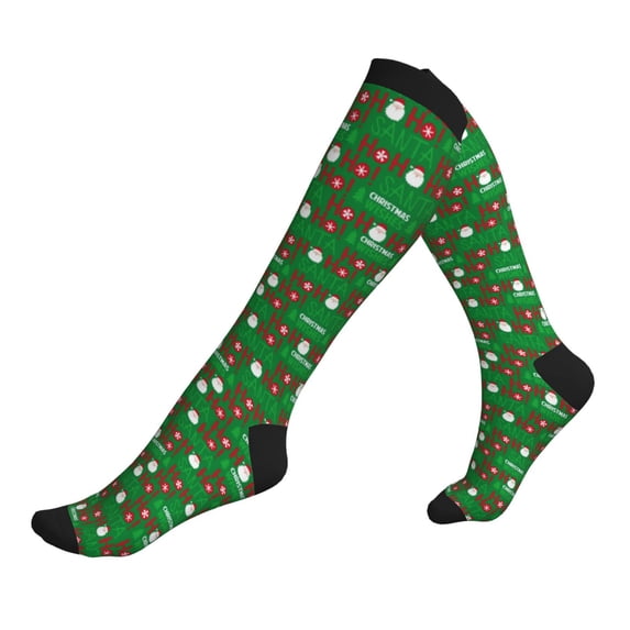 Lsque Cute Santa And Ho Ho Ho Pattern Sport Compression Socks for Men & Women 15-20 mmHg Knee High Nurse Pregnant Running Medical and Travel Athletic