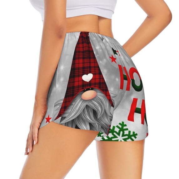 Lsque Cute Santa Printed Women's Running Shorts with Liner Pockets,Elastic Quick Dry Workout Athletic Gym Yoga Shorts,Womens High Waist Shorts-