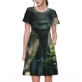 thumbnail image 1 of Lsque Cute Saucerman With Big Eyes Print Women's Casual Dress T-Shirt Summer Short Sleeve Scoop Neck Swing Dresses, 1 of 6