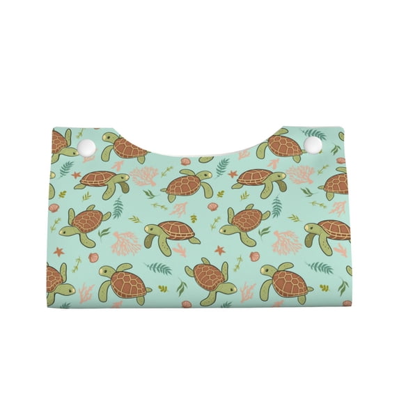 Lsque Cute Sea Turtles Printed Long Tissue Box Cover Holder, Facial Paper Organizer Dispenser,Triangle with Bottom Belt, PVC Leather Decorative Organizer
