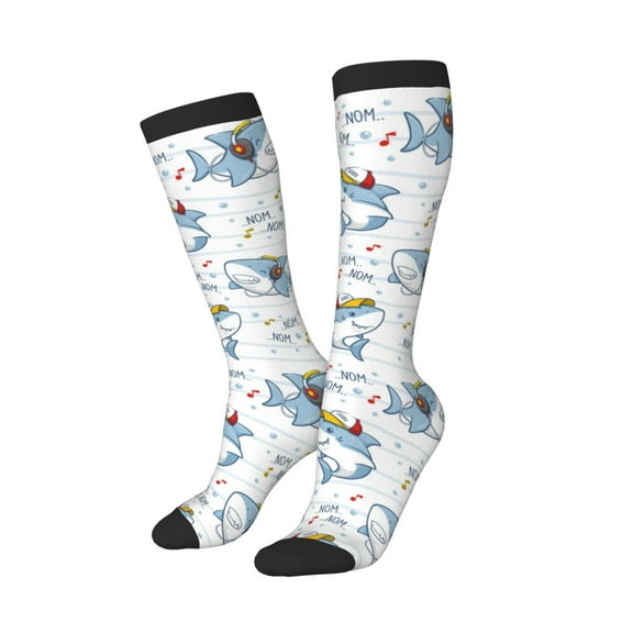 Lsque Cute Shark Printed Crew Socks Men's Women's LightWeight Thin Casual Calf Socks ,Knee High Socks,Cotton Socks