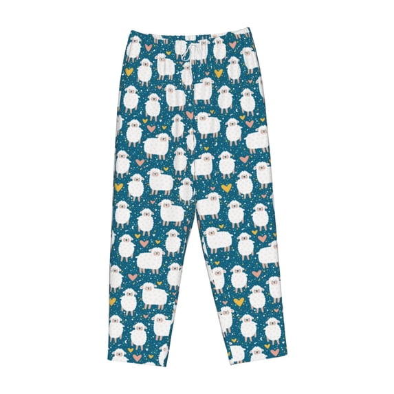 Lsque Cute Sheep And Hearts Print Women's Pajama Pants, Lounge Pant - Comfortable Home Wear,Elastic Waistband, Stylish Design-Medium