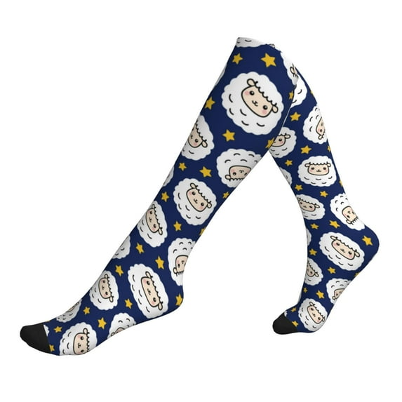 Lsque Cute Sheep With Star Pattern Sport Compression Socks for Men & Women 15-20 mmHg Knee High Nurse Pregnant Running Medical and Travel Athletic