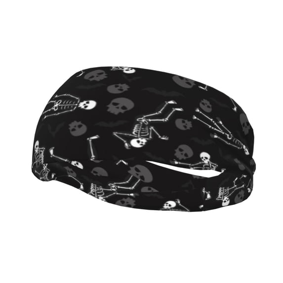 Lsque Cute Skull Pattern Sweatbands Sports Headband for Men & Women - Moisture Wicking Athletic Cotton Terry Cloth Sweatband for Tennis, Basketball, Running