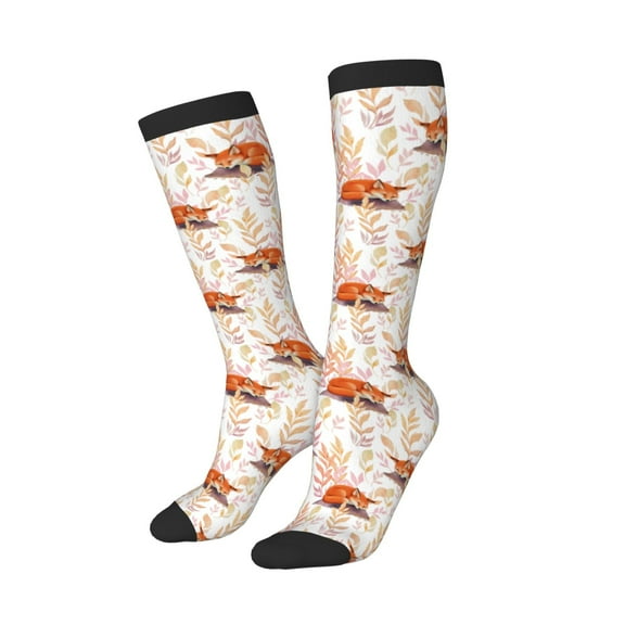 Lsque Cute Sleepy Fox Printed Crew Socks Men's Women's LightWeight Thin Casual Calf Socks ,Knee High Socks,Cotton Socks