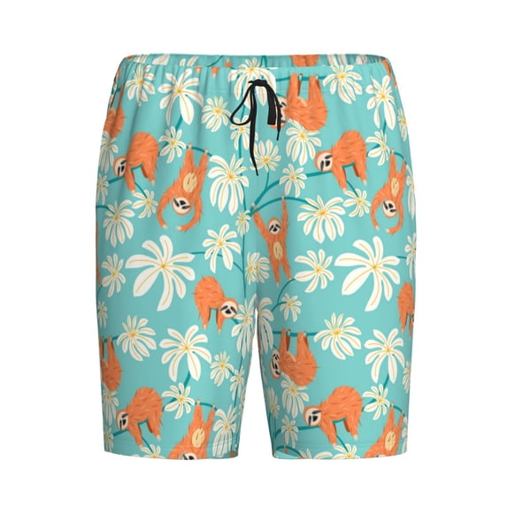 Lsque Cute Sloth on Floral Tree Mens Sleep Pajama Shorts,Short Pajama Pants, Cotton Ultra-Soft Knit-4X-Large
