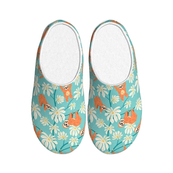 Lsque Cute Sloth on Floral Tree Pattern Womens Comfort Cotton on Scuff With Memory Foam and Anti-skid Sole Slipper-35/36