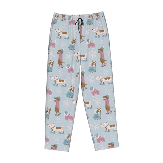 Lsque Cute Snowflake Dachshund Print Women's Pajama Pants, Lounge Pant - Comfortable Home Wear,Elastic Waistband, Stylish Design-