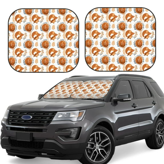 Lsque Cute Squirrel 2 PCS Windshield Sun Shade | CarFoldable Window Covers | Car Accessories Reflect UV for Universal Cars SUV Truck | Small