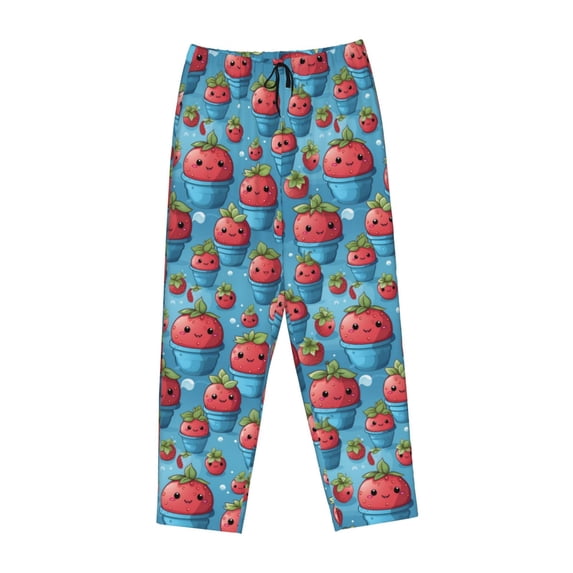 Lsque Cute Strawberry Flower Pot Print Women's Pajama Pants, Lounge Pant - Comfortable Home Wear,Elastic Waistband, Stylish Design-X-Large