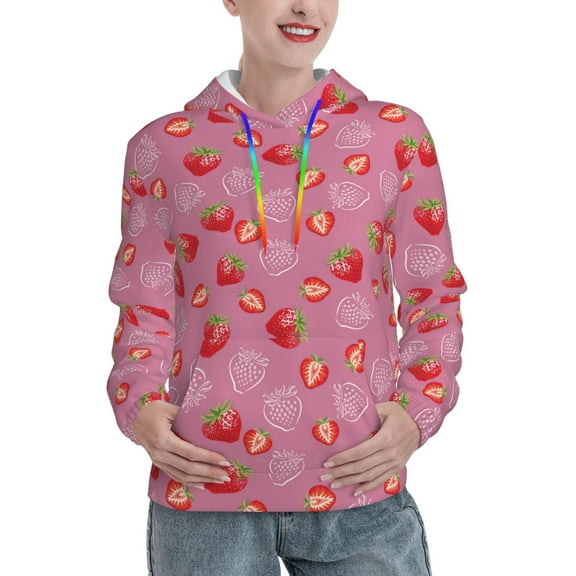 Lsque Cute Strawberry Pattern Casual Women's Hoodie,Hooded Sweatshirt with Kangaroo Pocket,Pullover Hoodie with Eye-catching Drawstrings-XX-Large
