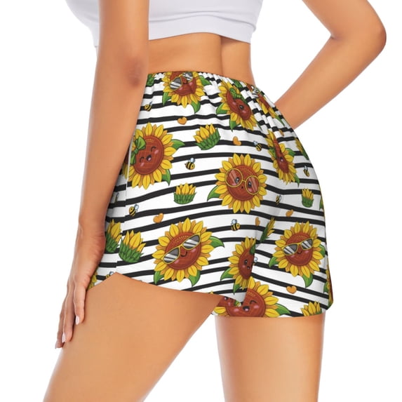 Lsque Cute Sunflowers Printed Women's Running Shorts with Liner Pockets,Elastic Quick Dry Workout Athletic Gym Yoga Shorts,Womens High Waist Shorts-Medium