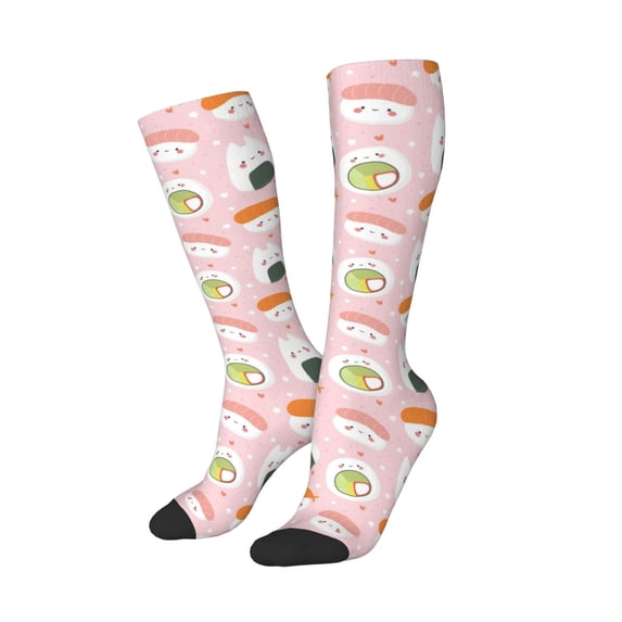 Lsque Cute Sushi Printed Crew Socks Men's Women's LightWeight Thin Casual Calf Socks ,Knee High Socks,Cotton Socks