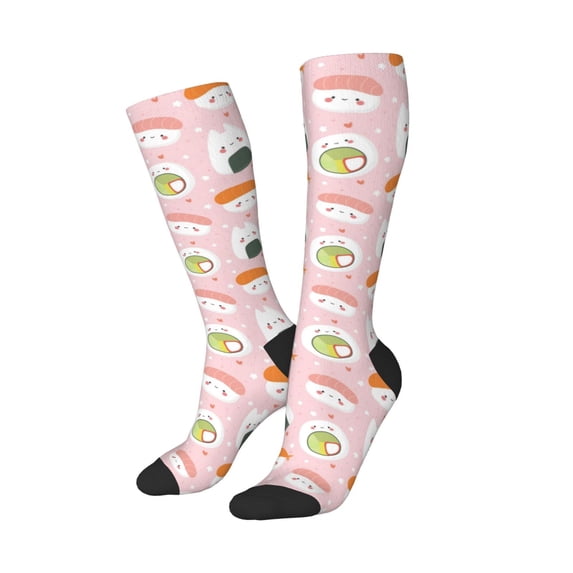 Lsque Cute Sushi Printed Crew Socks Men's Women's LightWeight Thin Casual Calf Socks ,Knee High Socks,Cotton Socks