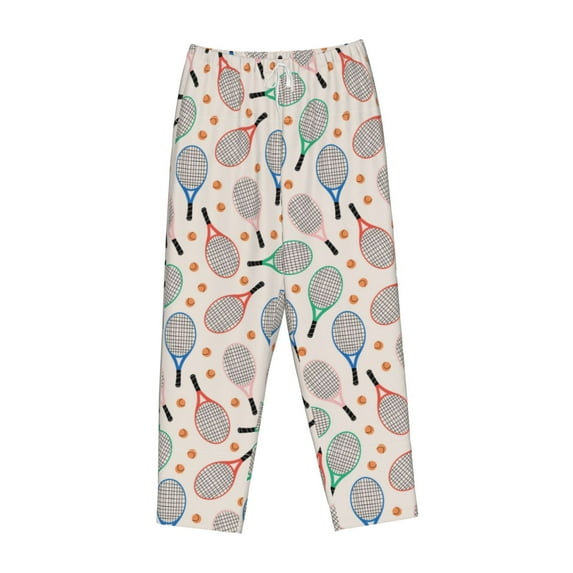 Lsque Cute Tennis Racket Print Women's Pajama Pants, Lounge Pant - Comfortable Home Wear,Elastic Waistband, Stylish Design-Medium