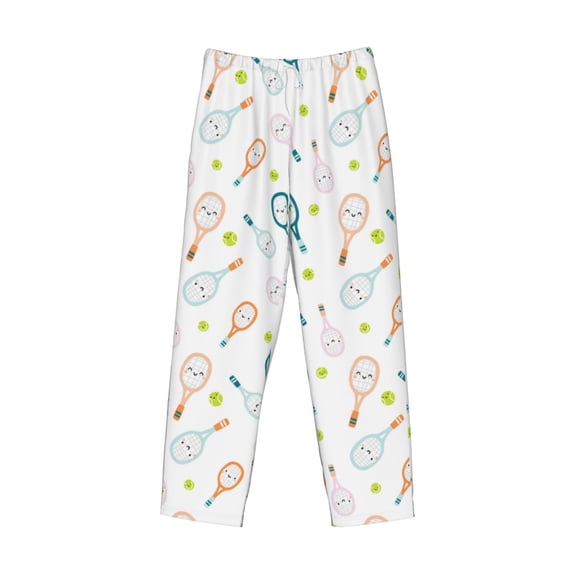 Lsque Cute Tennis Rackets Print Men's Pajama Pants, Lounge Pant - Comfortable Home Wear,Elastic Waistband, Stylish Design-Large