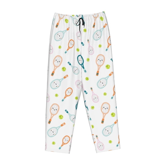 Lsque Cute Tennis Rackets Print Women's Pajama Pants, Lounge Pant - Comfortable Home Wear,Elastic Waistband, Stylish Design-X-Large