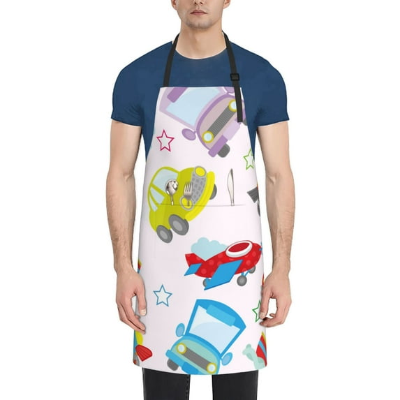 Lsque Cute Transport Waterproof Apron Chef Aprons for Men Heavy Duty Chemical Work Apron Extra Long Grilling Aprons with Adjustable Bib Apron