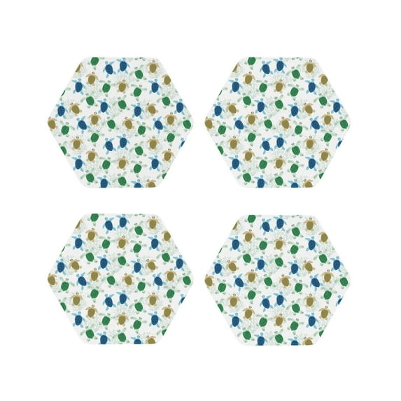 Lsque Cute Turtle Pattern 4" Drink Coasters Set of 4, PVC Leather Absorbent Coasters, Table Coaster Set Decorative Coffee Cup Coasters Housewarming Gift -Hexagon