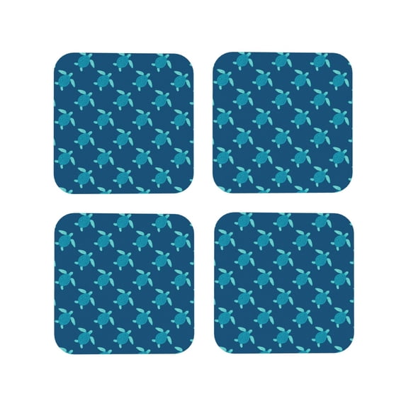 Lsque Cute Turtle Pattern 4" Drink Coasters Set of 4, PVC Leather Absorbent Coasters, Table Coaster Set Decorative Coffee Cup Coasters Housewarming Gift -Square