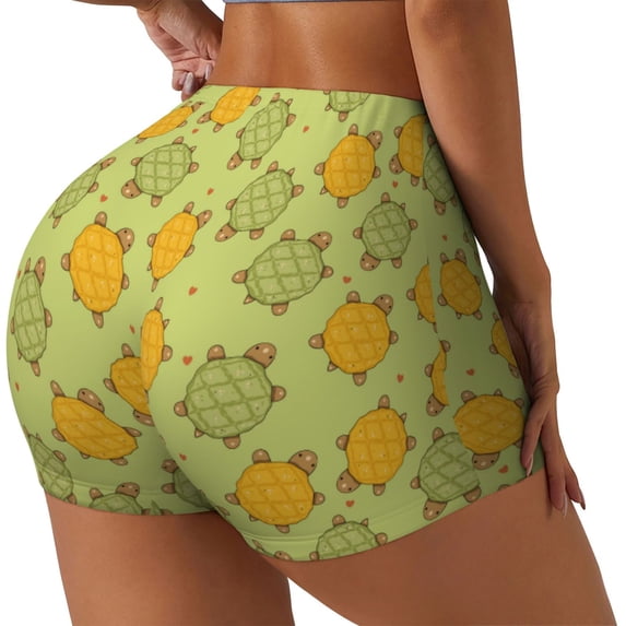 Lsque Cute Turtle Pattern High Waisted Biker Shorts for Women-Tummy Control Fitness Athletic Workout Running Yoga Gym Shorts,Moisture-Wicking-Large