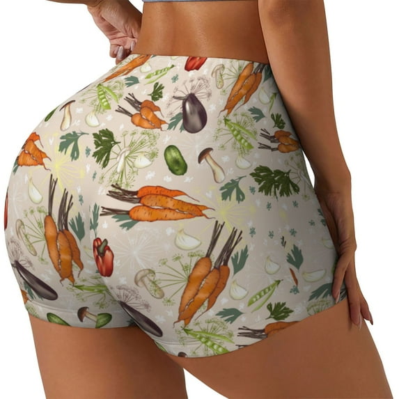 Lsque Cute Vegetables Pattern High Waisted Biker Shorts for Women-Tummy Control Fitness Athletic Workout Running Yoga Gym Shorts,Moisture-Wicking-XX-Large