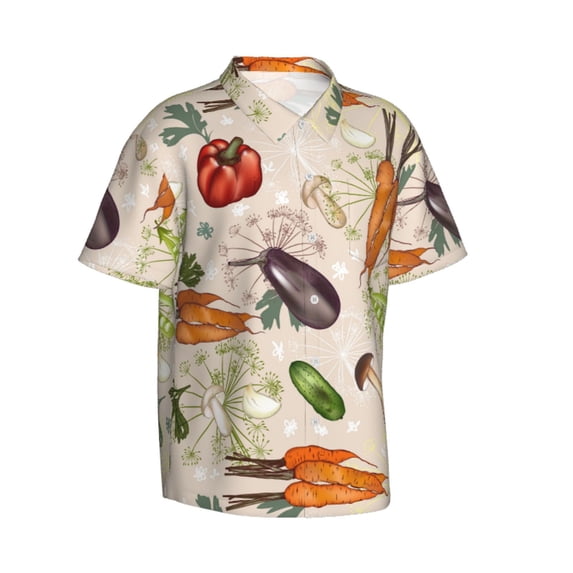 Lsque Cute Vegetables pattern Hawaiian Shirt for Men, Unisex Summer Beach Casual Short Sleeve Button Down Shirts-XX-Large