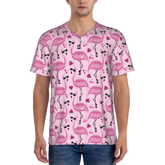 Lsque Cute Watermelon Flamingo Pattern Mens Polo Golf Shirts Funny Graphics Shorts Sleeve Button Shirts Baseball T-shirt-Medium