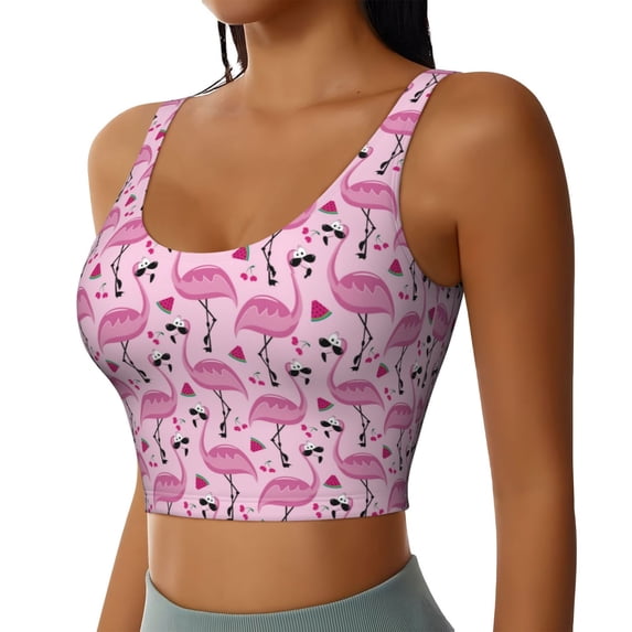 Lsque Cute Watermelon Flamingo Printed Women'S Sports Bra, Compression, Moisture Wicking, High-Impact Sports Bra For Women,Supportive sports bra-Medium