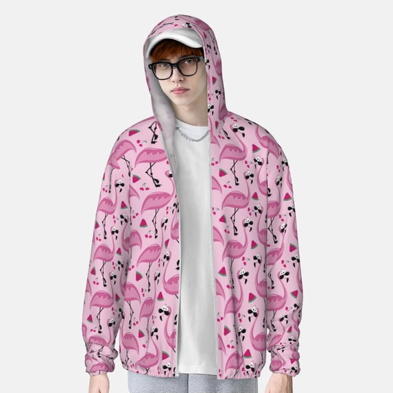 Lsque Cute Watermelon Flamingo UPF 50+ Lightweight Sun Protection Men's Women's Long Sleeve Shirt, Hoodie Performance -XX-Large