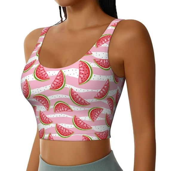 Lsque Cute Watermelon Printed Women'S Sports Bra, Compression, Moisture Wicking, High-Impact Sports Bra For Women,Supportive sports bra-XX-Large