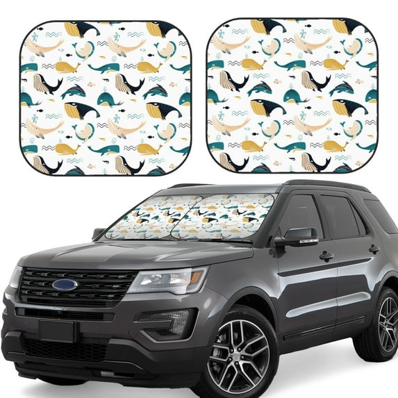 Lsque Cute Whale 2 PCS Windshield Sun Shade | CarFoldable Window Covers | Car Accessories Reflect UV for Universal Cars SUV Truck | Medium