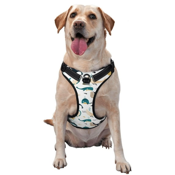 Lsque Cute Whale Dog Harness, No-Pull Pet Harness with 2 Leash Clips, Adjustable Soft Padded Dog Vest with Easy Control Handle for Large Dogs-X-Large