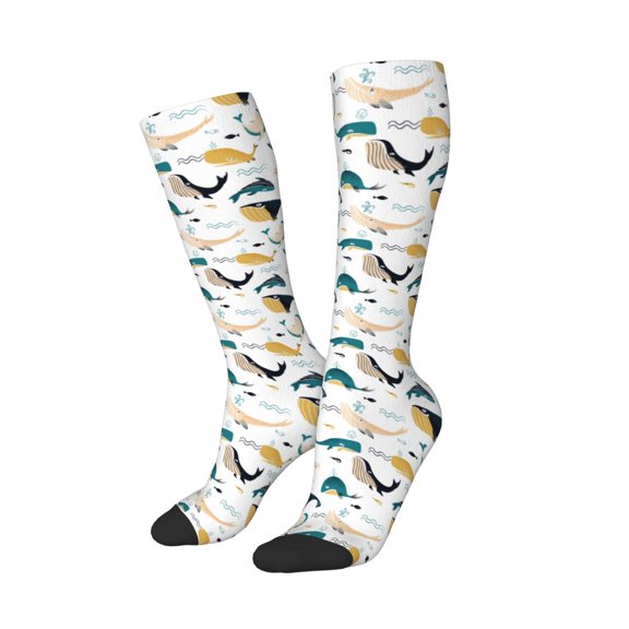 Lsque Cute Whale Printed Crew Socks Men's Women's LightWeight Thin Casual Calf Socks ,Knee High Socks,Cotton Socks