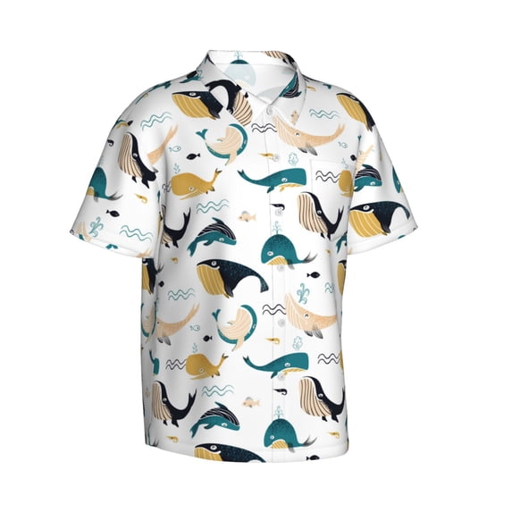 Lsque Cute Whale pattern Hawaiian Shirt for Men, Unisex Summer Beach Casual Short Sleeve Button Down Shirts-XX-Large