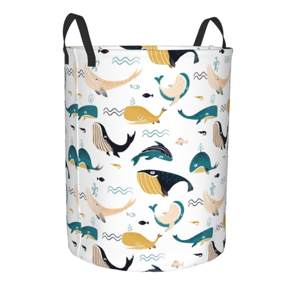 Lsque Cute Whale pattern Laundry Hamper Basket, Tall Woven Rope Hamper Basket for Clothes, Lightweight Storage Basket, Collapsible Waterproof-Medium