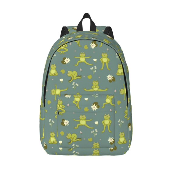Lsque Cute Yoga Frogs Pattern Canvas Daypack, Durable Backpack, High-quality Versatile Backpack,Vintage Compact Backpack-Small