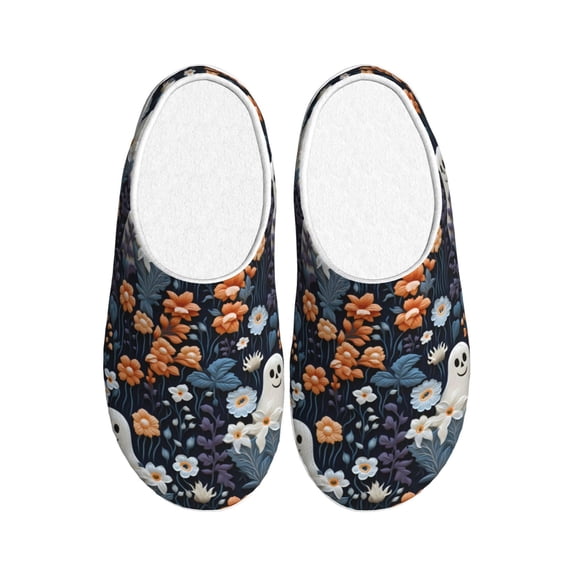 Lsque Cute ghost in the flowers Pattern Womens Comfort Cotton on Scuff With Memory Foam and Anti-skid Sole Slipper-40/41