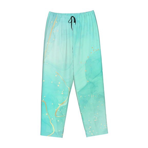 Lsque Cyan Mint Marble Print Women's Pajama Pants, Lounge Pant - Comfortable Home Wear,Elastic Waistband, Stylish Design-XX-Large