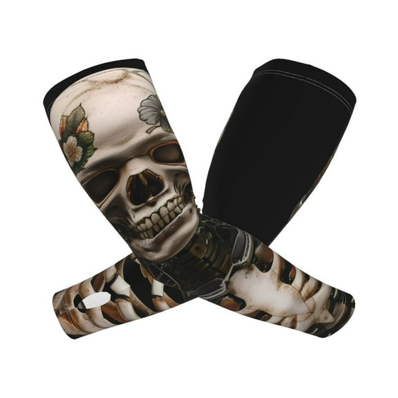 Lsque Cyber Skeleton With Tattoos Cooling Arm Sleeves for Men & Women -Compression Sleeves to Cover Arms for Working,Sun Sleeves for UV Protection,Breathable, Moisture-Wicking